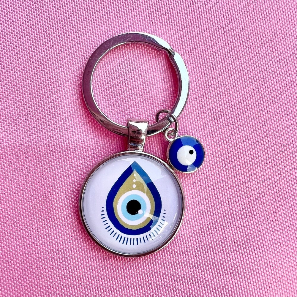 Handmade Art evil eye hamsa Keychain protection spiritual crystals